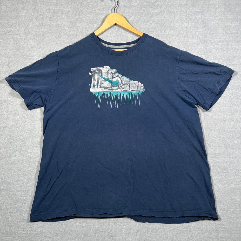 Nike Graphic Tee Regular Fit Drip Shoe Graphic T-Shirt Mens XXL Navy Blue Cotton